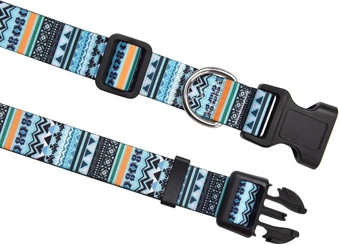 MarukoPet Dog Collar and Leash Set, Adjustable for Small Medium Large Dogs Puppy, Cute Design with Bohemia Floral Tribal Geometric Patterns Boys Girls Dog Collar(Green Bohemia Set,XS)