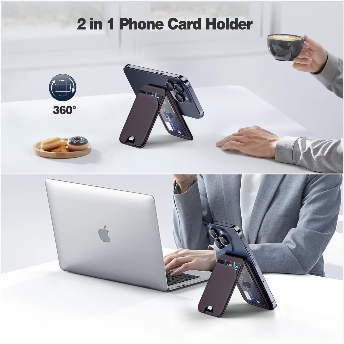 Mag-Safe Wallet Magnetic Wallet for Phone Lightweight Magnetic Phone Pouch Stand Adjustable Leather Mag-Safe Card Holder for iPhone 17/16/15/14/13/12 Series, Not for iPhone 13/12 Mini (Black)