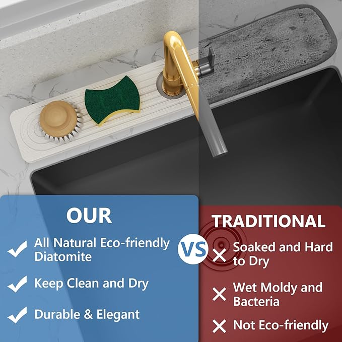24'' Longer Faucet Mat for Kitchen Sink Stone Faucet Mat for Kitchen Sink