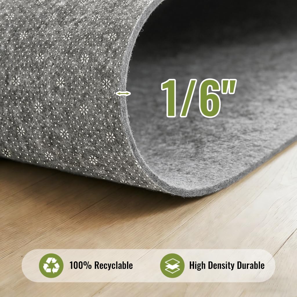 COMFYPAD Felt Rug Pad with Gripper Dots, 2x3 Ft Non-Slip Rug Underpad with PVC Backing, 1/6" Thick Cushioned Carpet Pad Gripper for Hardwood Floors, Vinyl & Tile, Under Rug Padding Floor Protection