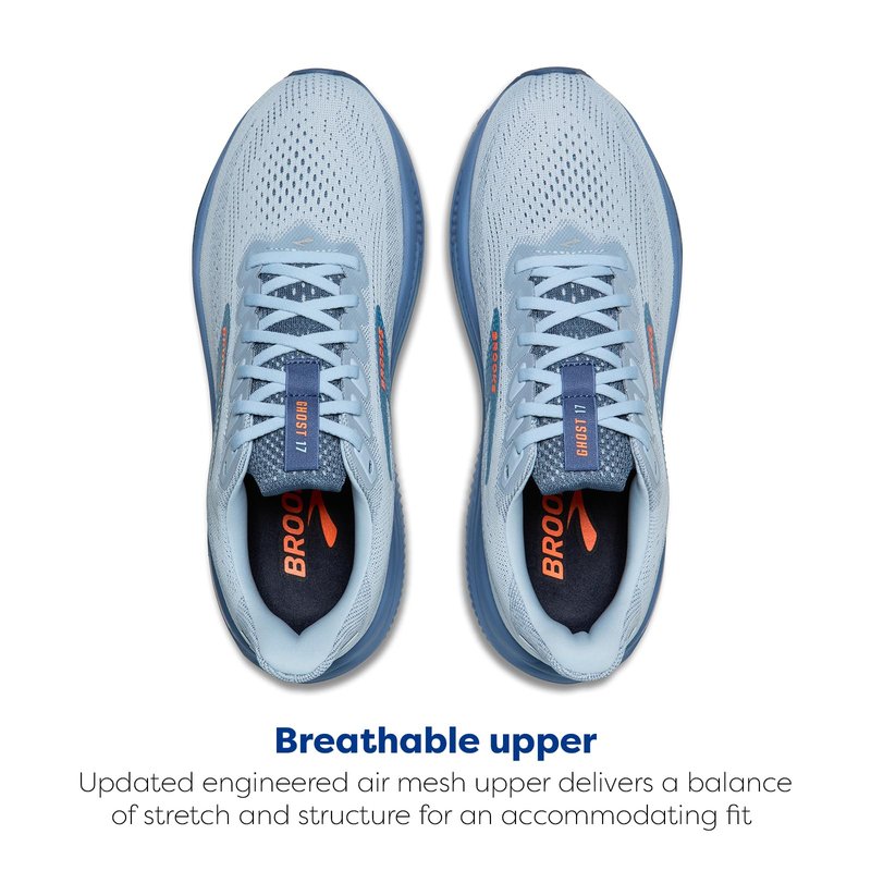 Brooks Men’s Ghost 17 Neutral Running Shoe - Skyway/Moonlight/Orange - 8.5 Medium
