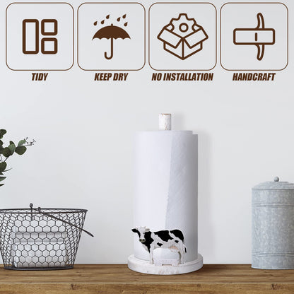 Yetene Cow Paper Towel Holder Cow Kitchen Decor Wooden Farmhouse Paper Towel Holder Countertop Kitchen Accessories Farm Rustic Home Bathroom Living Room Table Decor Gifts