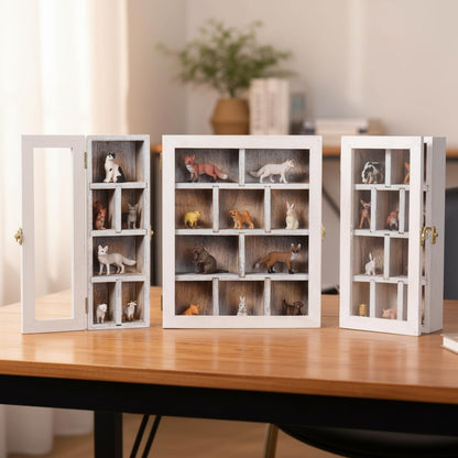 DoubleFill Wooden Trinket Display Shelf Shadow Box with Shelves Large Wall Mounted Display Storage Mini Figures Curio Trinket Medals Crafts Collections (Antique White)
