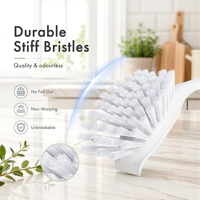 Amazer Dish Brush with Handle, 2 Pack Kitchen Scrub Brushes with Built-in Scraper for Cleaning, Dish Scrubber with Stiff Bristles for Sink, Pots, Pans (Green+Green)