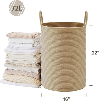 VIPOSCO Large Laundry Hamper, Tall Woven Rope Storage Basket