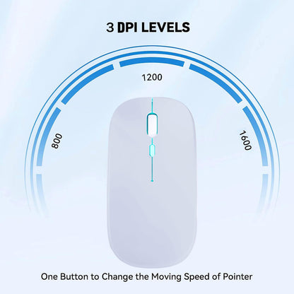 Wireless Bluetooth Mouse Rechargeable Laptop Mice with LED Lights Silent Slim Use(BT5.2 and 2.4G Portable USB Receiver)Dual Mode Computer Mouse for Laptop/iPad/Tablet/Apple/Computer/Mac(Black)