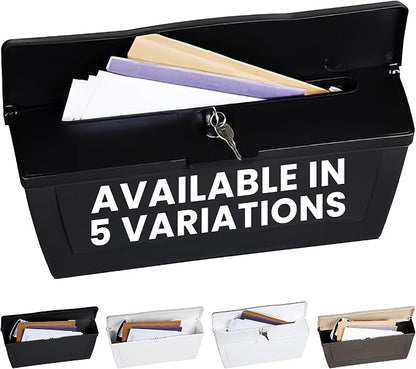 Small Plastic Mailbox with Lock & Keys for Porch, Easy to Install Wall Mount, Lightweight, Heavy Duty, Rustproof, Maintenance-Free Horizontal Mail Box for House - 15.5” x 4” x 6.25” (Black Locking)