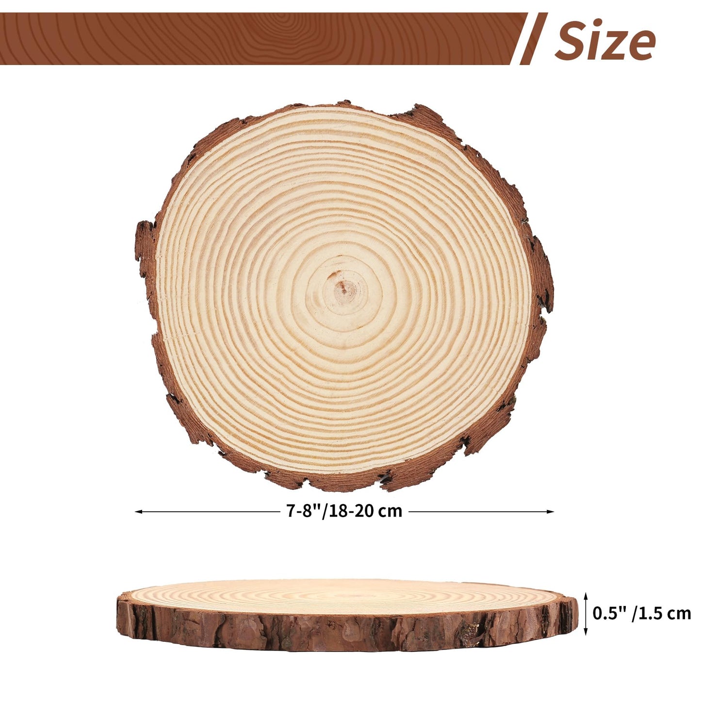 Set of 10 Wood Slices for Centerpieces 7-8 inch, Natural Unfinished Wood Craft Kits, Tree Slices with Bark for DIY Crafts Wedding Christmas Party Decoration, Wood Centerpieces for Tables