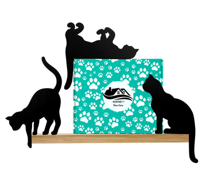 NORTHBYT Black Cat Wall Decor – Set of 3 Wooden Silhouettes for Home Office, Cat Art Decorations Statue Figurines, Cat Things Stuff for Cat Lovers, Women, Kitten Figure for Shelf