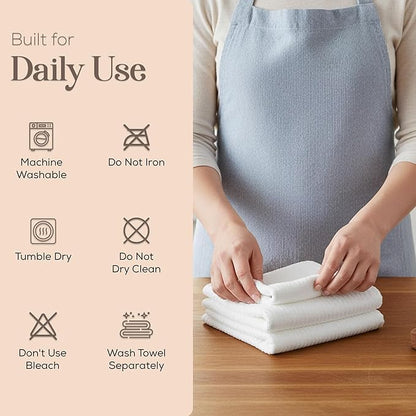 MosJos Kitchen Hand Towels Set of 4 Cotton Ribbed Taupe and White Hand Towels