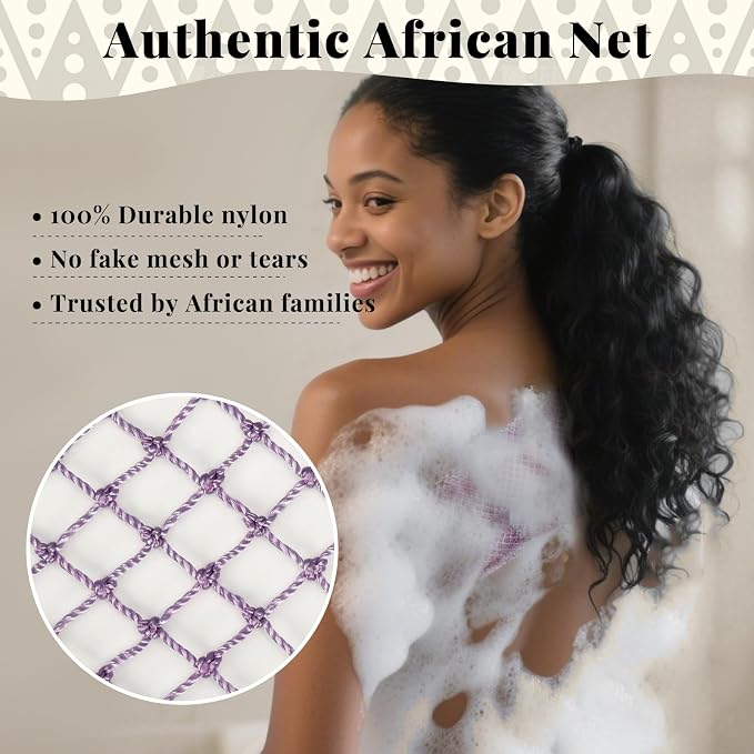 African Net Sponge Authentic-4 Packs African Exfoliating Net Sponge,Bath Sponges for Shower,42 inch Long for Normal to Sensitive Skin, Body Exfoliator Shower -Light Purple,Purple,Light Pink,Neon Pink