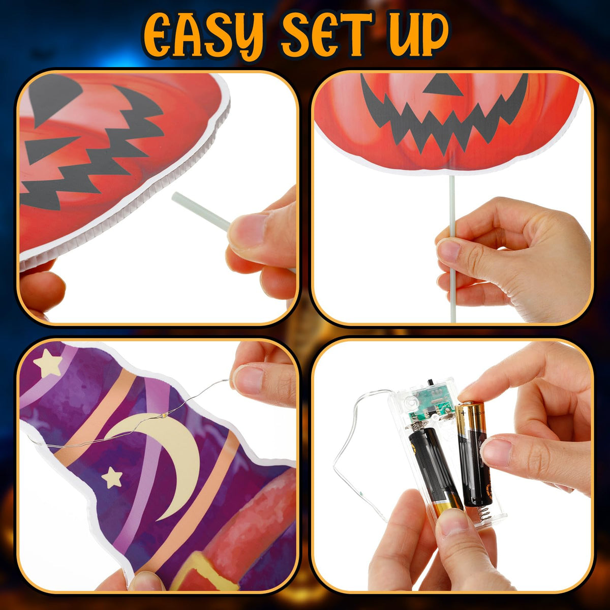 Leinuosen 4 Set Halloween Yard Signs, Pumpkin Garden Stakes with Witch Hats Jack O' Lantern Pumpkin Outdoor Decor Plastic Halloween Art Stake for Garden Lawn Patio Porch Party Decorations