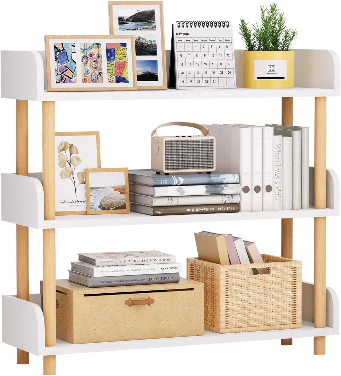 Breezestival 3-Tier Wooden Open Bookshelf, Modern Display Shelf with Standing Storage Rack, Multifunctional Bookcase for Home and Office, Living Room, Bedroom, Library, White