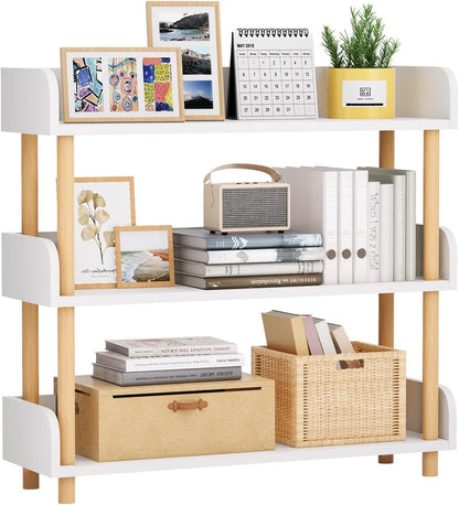 Breezestival 3-Tier Wooden Open Bookshelf, Modern Display Shelf with Standing Storage Rack, Multifunctional Bookcase for Home and Office, Living Room, Bedroom, Library, White