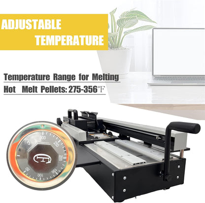 TECHTONGDA Hot Melt Glue Binding Machine A4 Desktop Hot Glue Book Binder, 110V Manual Book Binding Machine with Double Roller Applicator, 200 Books Per Hour