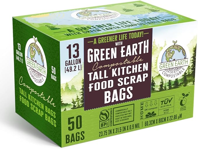 Green Earth Compostable Tall Kitchen Food Scrap Trash Bags, Compost Bin