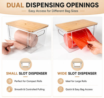 COZYCRAZE Stackable Trash Bag Dispenser with Wooden Top for Holding 13/30/33-Gallon Large Bag Sizes – Extra-Large Garbage Bag Holder with Anti-Slip Base, Trash Bag Dispenser Under Sink (11.5"x7.5"x7")