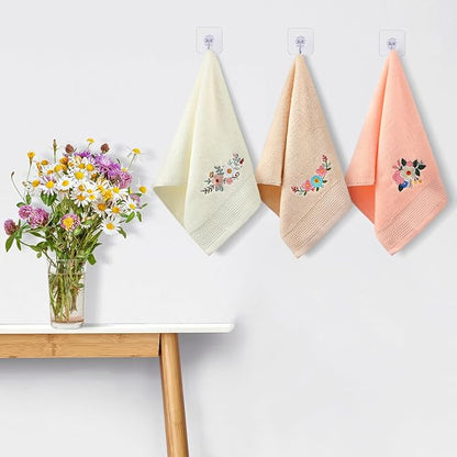 3 Pcs Boho Flowers Hand Towels Embroidered Modern Flowers Bathroom Decor 14x29