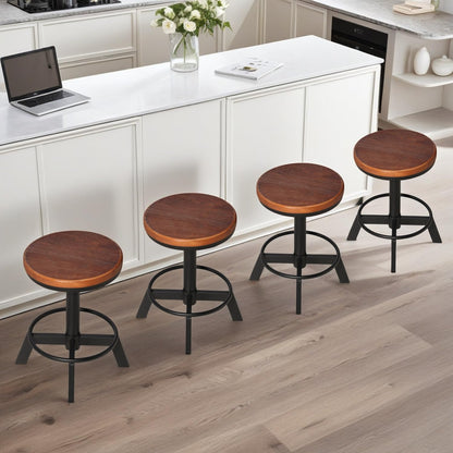 BOKKOLIK Set of 2-Industrial Bar Stool-Counter Height Chairs- Swivel Wooden Seat- Adjustable 17.7-24inch