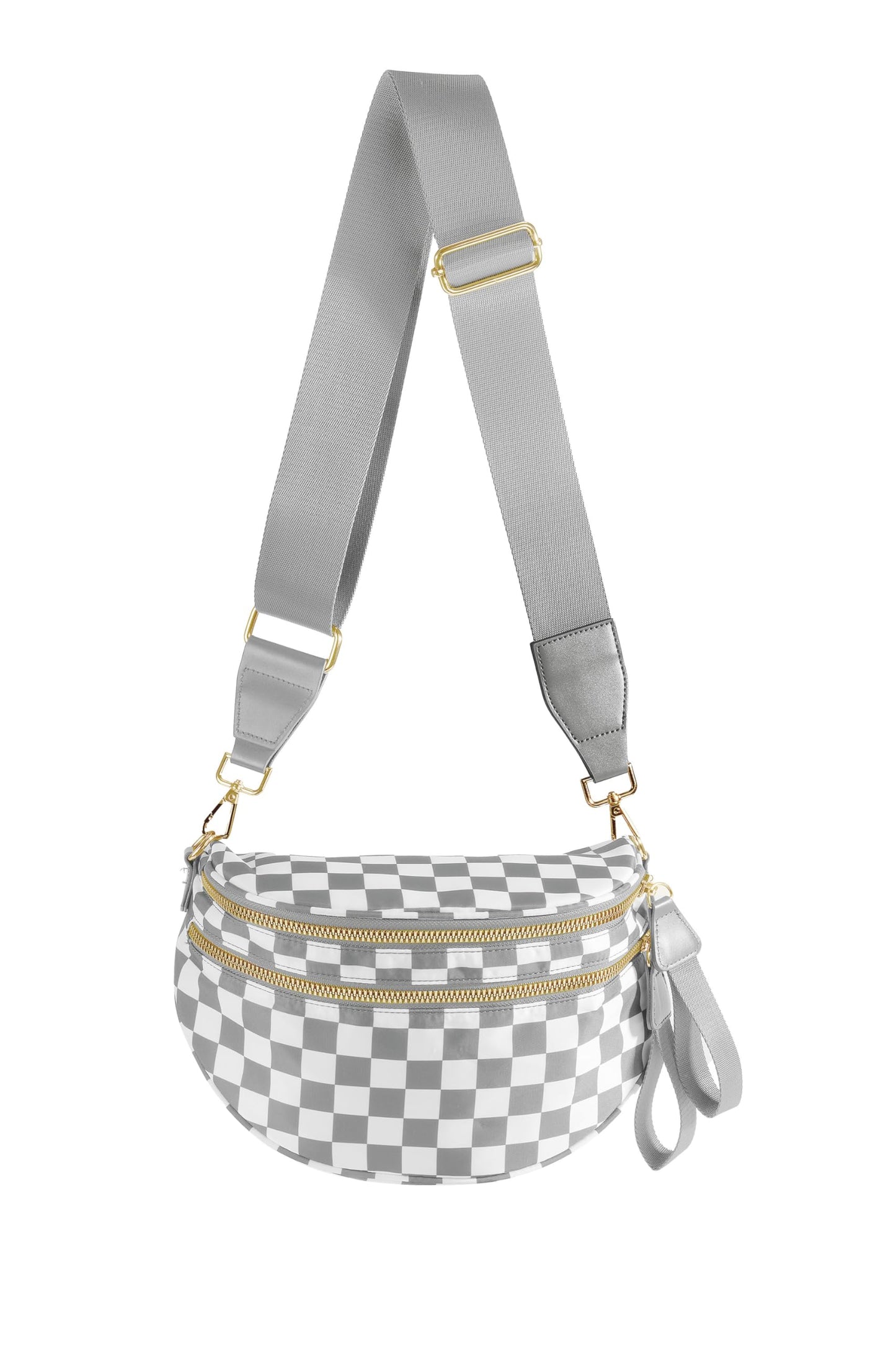 Spacious Checkered Nylon Crossbody Bag Bum Bag Checkered Handbags Wallets for Women