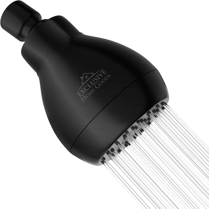 High Pressure Shower Head Matte Black - Powerful Deluxe Bathroom Showerhead with Strong Spray Stream and Small Silicone Nozzles - Universal Fit Works with High and Low Water Flow Showers-2.5 GPM