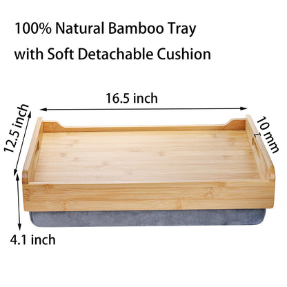 TOPZEA Bamboo Lap Tray with Detachable Cushion, 16.5"x 12.5" Bed Trays TV Lap Desk, Breakfast Meal Serving Tray with Handle for Adults Eating in Recliner, Couch, Car, Fits for 13-14 Inch Laptops