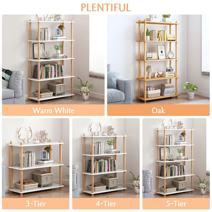 IOTXY 4-Tier Wooden Shelf Bookcase - Modern Open Bookshelf, Free Standing Storage Rack, Multifunctional Display Stand for Home and Office, Oak, Rectangle