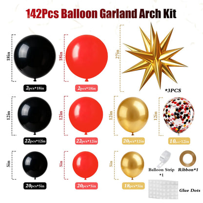 FYUVH Red Gold Black Balloons Arch Kit Garland for 2026 Graduation Decorations Grad Party Birthday Red Carpet Casino Theme Race Car Birthday Anniversary Party Decorations