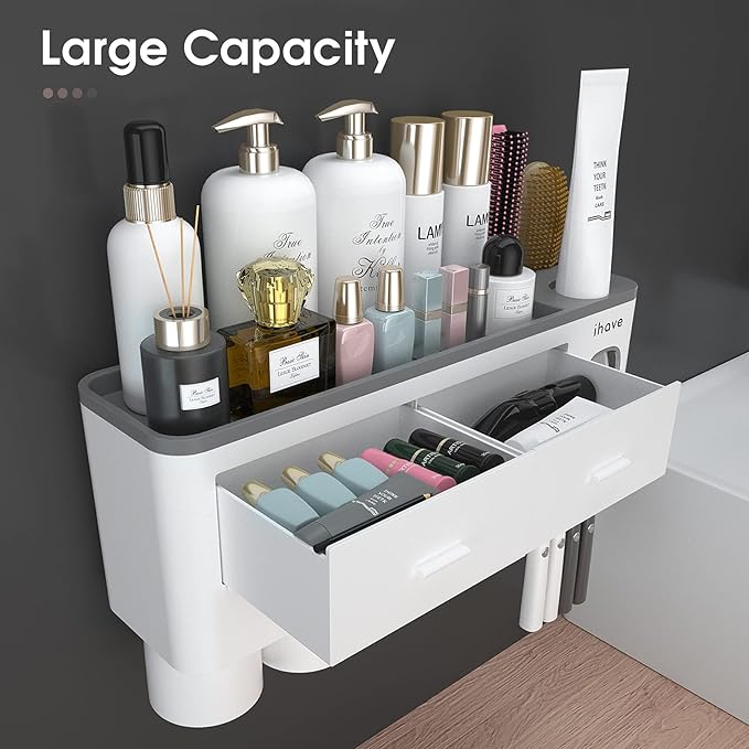 iHave Toothbrush Holders for Bathrooms, 4 Cups Toothbrush Holder Wall Mounted