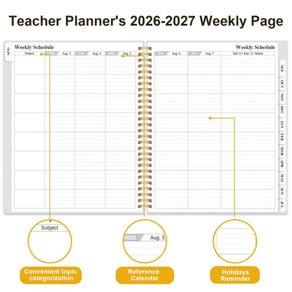2026-2027 Teacher Planner, Lesson Planner from August 2026 - July 2027, Teacher Lesson Planner Book 2026-2027 for Teacher Class Schedule, Student Info & Weekly Planning, 8" x 10", Crushed Flower