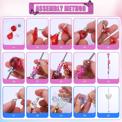 VICTLOV Crystal Suncatcher Making Kit, 340 Pieces with Beads, Snowflakes, Butterflies, Glass Balls for Garden Decoration, DIY Outdoor Hanging Ornaments (340Pcs Crystal Ball+Pendant)