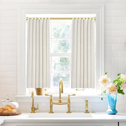 MEXAU 2 Pack Tension Curtain Rod For Window 45-77 Inches Adjustable Expandable Gold Spring Tension Rod Spring Curtain Rods No Drilling Extension Rods Tension Rod for Closet Doorway Kitchen