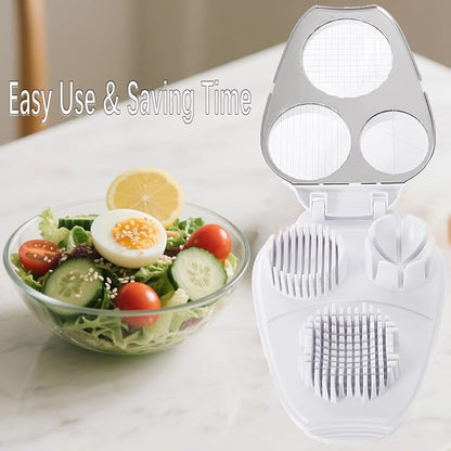 3 In 1 Egg Slicer for Hard Boiled Eggs,3 Slice Modes Egg Cutter,Stainless Steel Dicer for Strawberry Mushroom Grape Cherry, Multifunctional Food Cutter Slicer for Home Kitchen Chopper Gadgets (White)