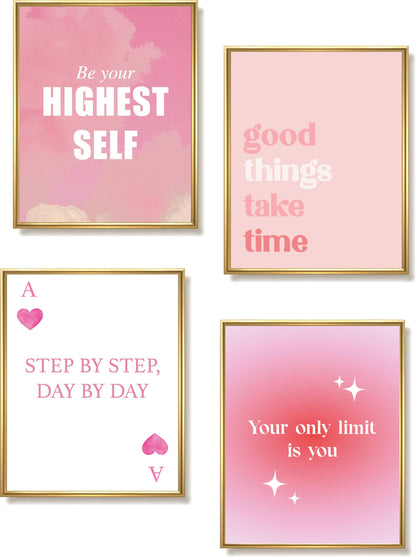 ImpressedCo Motivational Wall Art for Women - 4 Pcs Set Pink Aesthetic 8"x10" Poster Prints - Home Office Desk Inspirational Wall Decor Pictures for Adults Teens & Kids - Positive Mindset Affirmations Quotes Artwork for Bedroom (UNFRAMED)