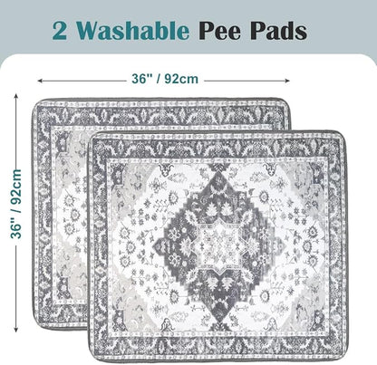 Washable Pee Pads for Dogs, 2 Pack Reusable Puppy Training Pads 36"x36" Super Absorbent Waterproof Dog Training Pads, Non-Slip Potty Pads, Whelping Pads Litter Mat Light Grey Medallion