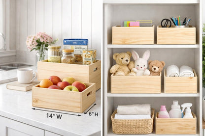 Oojami Unfinished Wooden Crates 4 Pack for Storage & Display Nesting Wood Boxes with Handles, Organizer Bins for Crafts, Decor, Farmhouse, Kitchen, Pantry - Pine