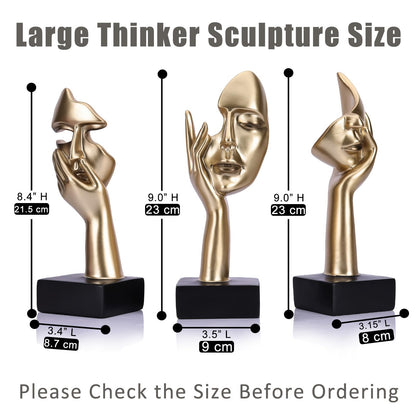oliruim 3 Pcs Thinker Large Statue Set - Black Glod Art Abstract Home Accent Figurines for Living Room, Bedroom, Shelves, Office Desktop, Coffee Table Decor, Gift for Women (3 Pcs Black Glod, 9")