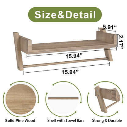 Sumbame Set of 2 Bathroom Shelves Over Toilet,U-Shaped Hanging Shelves for Wall with Towel Bar,Storage Room Shelves,Farmhouse Wooden Shelf for Bathroom,Kitchen,Living Room,Bedroom (Carbonized Black)