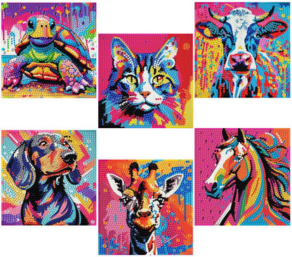 MXCFZX 6 Pack 5D Cartoon cat Diamond Painting Kits for Kids Beginners,Cute Animals DIY Horse Diamond Art Kit for Kids,Easy Full Round Drill Big Gem Art for Kid,Home Wall Decoration 6X6 inch