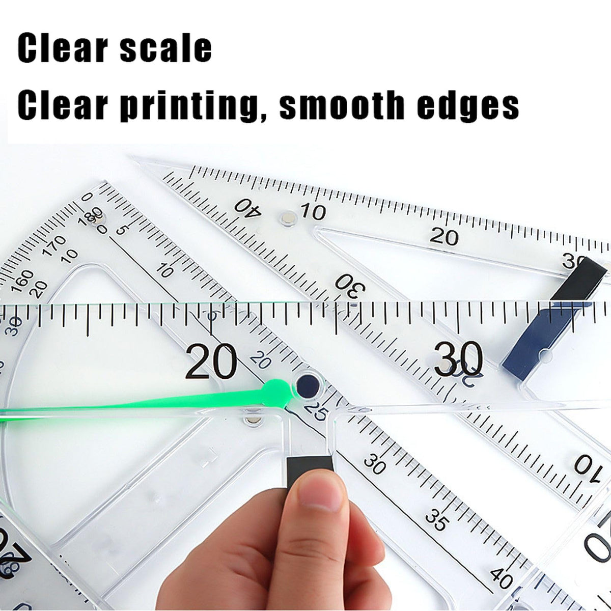 Magnetic Geometry Tool, Protractor, Triangle Rulers Easy Attachment Blackboard Measurement Kit, Teacher Board Protractor Multi-Purpose Kit Large (Transparent-2pc)