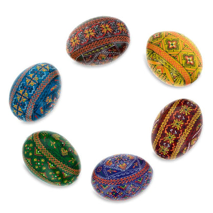 Set of 6 Traditional Ukrainian Pysanky Wooden Easter Eggs 2.5 Inches
