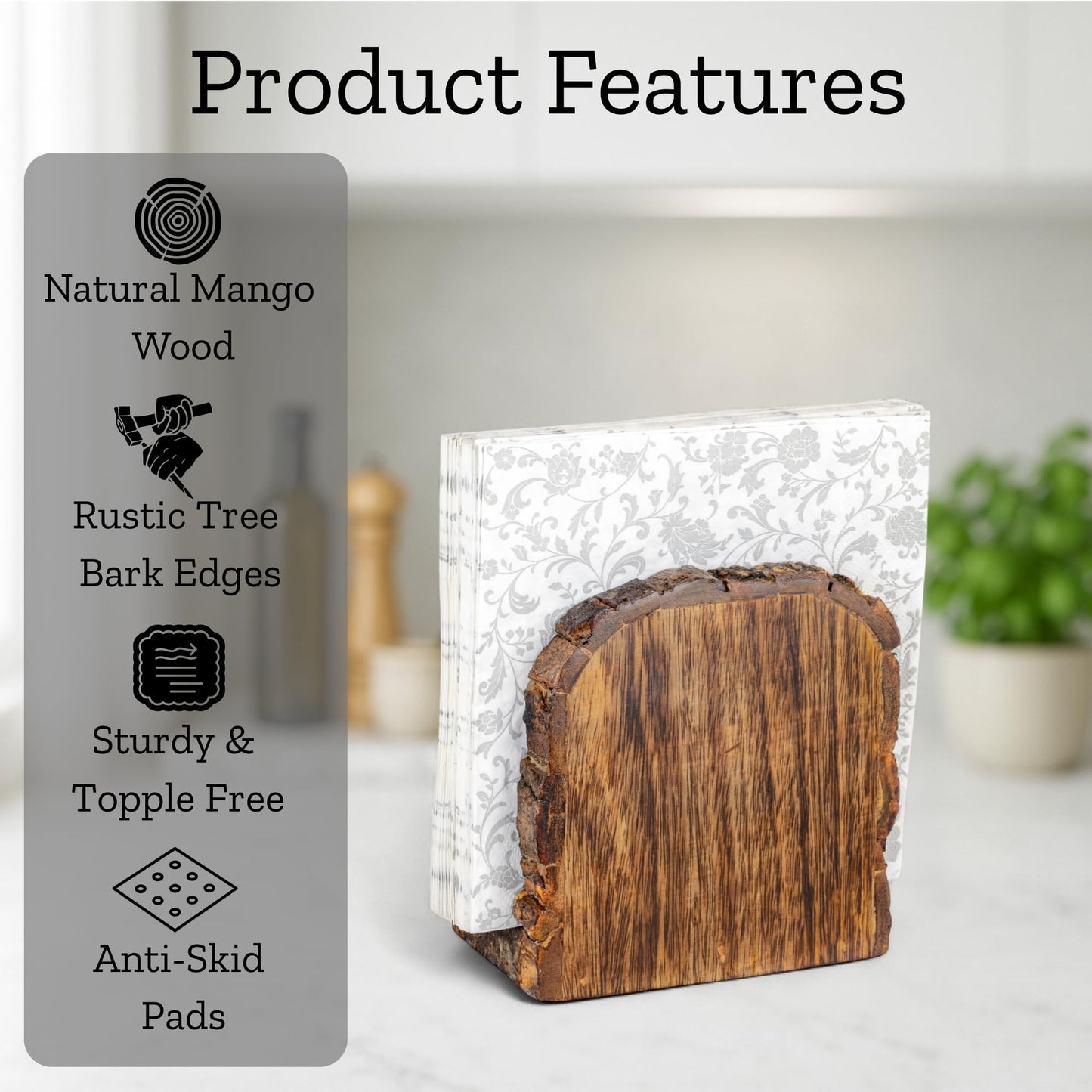 Mie Creations Farmhouse Wood Napkin Holder for Table, Thanksgiving, Christmas Holidays Décor | Antique Wooden Heavy, Rustic, Upright Paper Tissue Dispenser Tabletop Kitchen, Restaurant, Bar, Cocktail