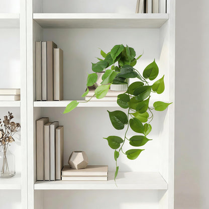 WucaFl Fake Pothos Hanging Plant – Artificial Plastic Ivy Vines with White Pot, Realistic Faux Greenery for Indoor Home Office Bathroom Shelf Cabinet Decoration