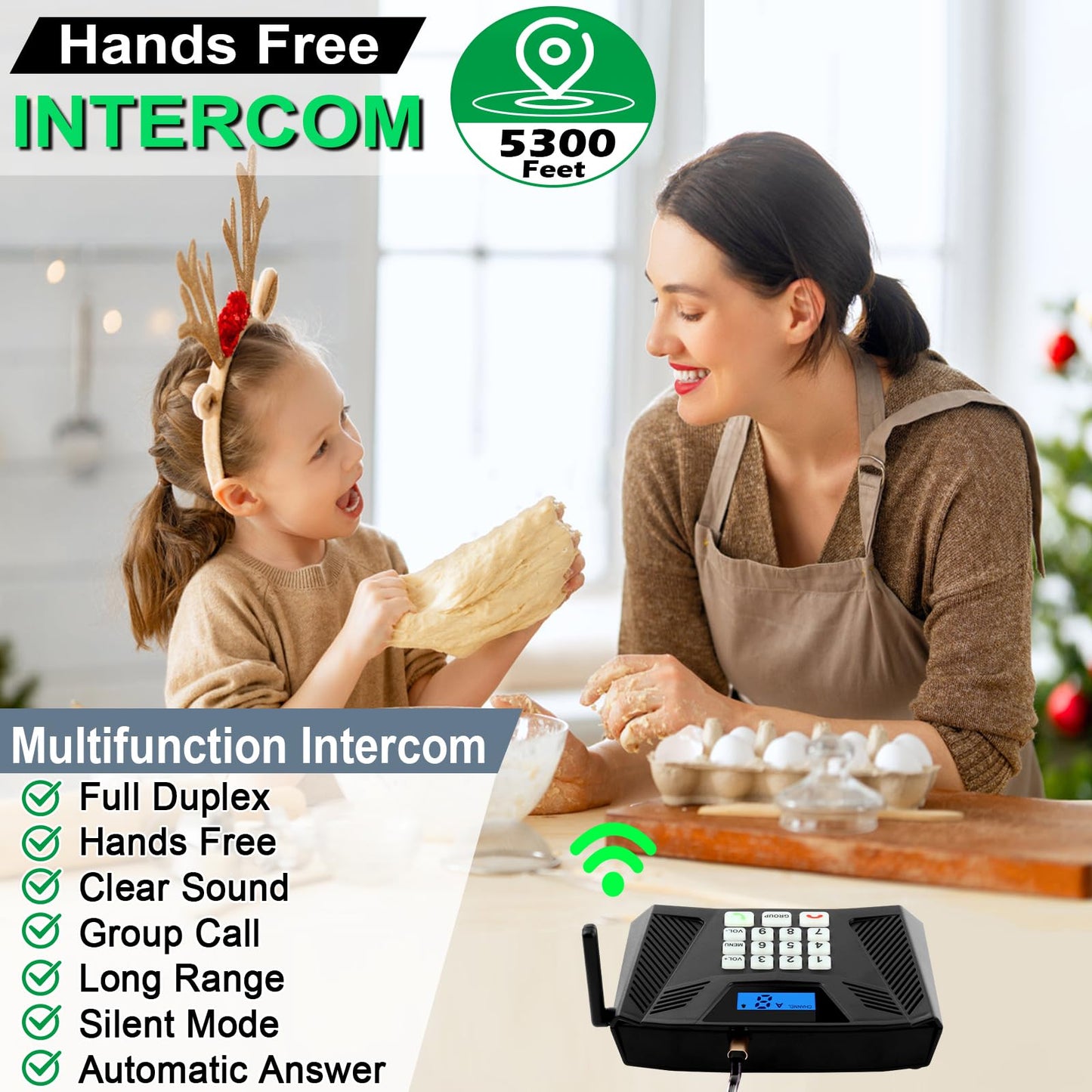 Intercoms Wireless for Home Hands Free, Upgrade Two Way Intercom 5300 Feet Range, Full Duplex Wireless Intercom System for Home Use, Home Communication System with Clear Sound(4 Packs, Black)