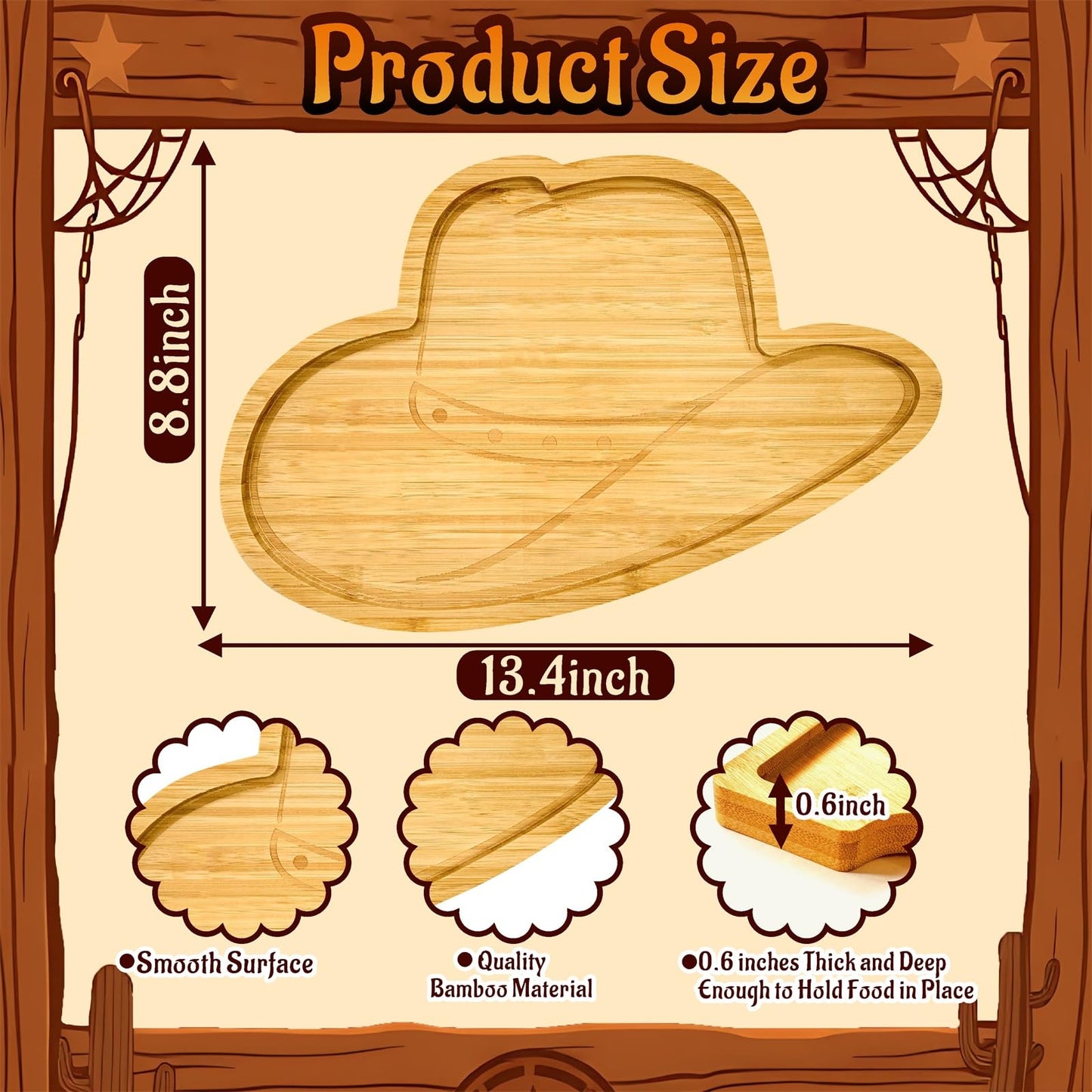 1Pcs Wooden Cowboy Baby Shower Party Decoration Hats Charcuterie Board First Rodeo Birthday Plates Cowgirl Serving Trays Reusable Fillable Food Platter for Western Gender Reveal Tabletop Supplies