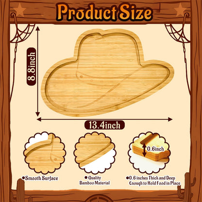 1Pcs Wooden Cowboy Baby Shower Party Decoration Hats Charcuterie Board First Rodeo Birthday Plates Cowgirl Serving Trays Reusable Fillable Food Platter for Western Gender Reveal Tabletop Supplies