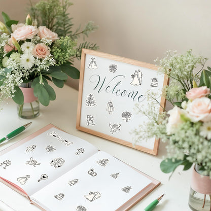 Whaline 294Pcs Wedding Stickers Seal Decals Black Beige Groom and Bride Cupid Flower Adhesive Labels for Wedding Bridal Shower Party Favor Supplies, 18 Sheets