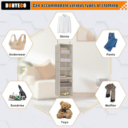 Hanging Closet Organizer, Easy Mount Foldable 6-Shelf Hanging Closet Wardrobe