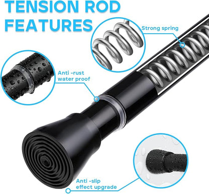 MEXAU 4 Pack Black Shower Curtain Rod 30 To 64 Inch Black Shower Tension Rod 7/8" Adjustable Curtain Rod No Drilling Spring Tension Curtain Rod Shower Rods for Bathroom Windows Doorways Closet