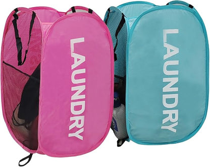Larpur Pop Up Laundry Baskets, 2 Pack Mesh Laundry Hampers Collapsible Clothes